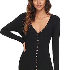 BodyCon Black Midi Dress with Snaps